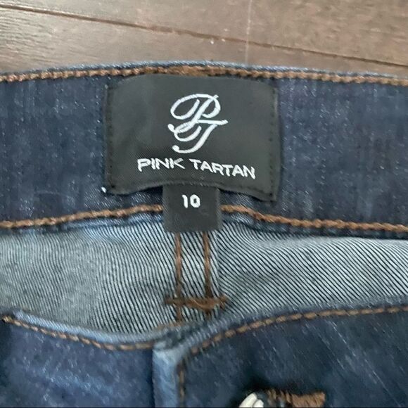 Pink Tartan Straight Leg Dark Denim Jeans Sz 10 - Picture 10 of 13